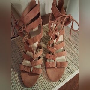 Marc Fisher Suede Tan Brown Lace Up Sandals